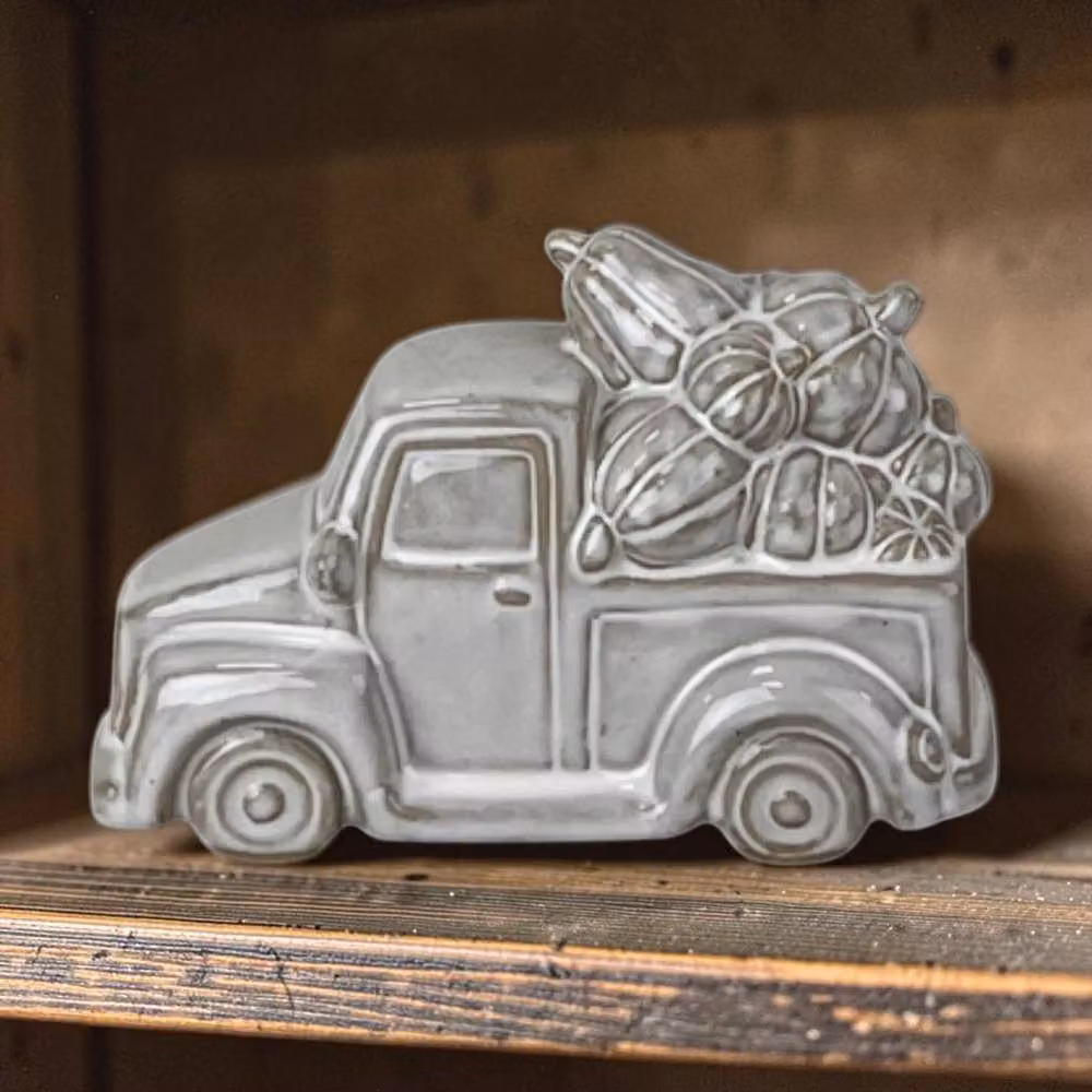 Four Candle Grey Glazed Ceramic Pumpkin Truck Ornament for Autumn Tabletop Decoration – 2