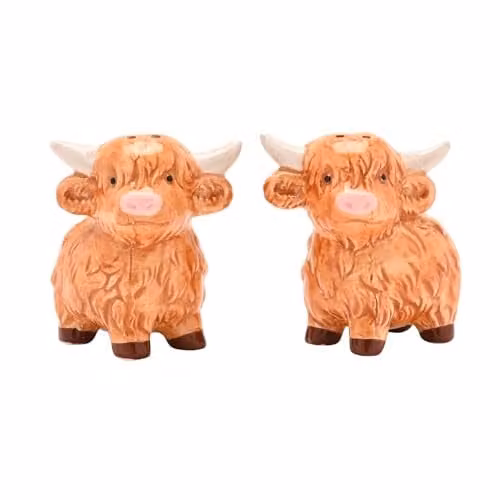 Widdop and Co Brown Ceramic Highland Cow Salt and Pepper Shakers
