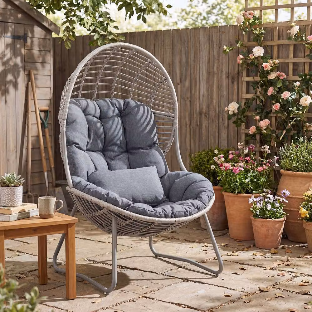 Costway Oversized PE Wicker Egg Chair with Removable Seat and Back Cushions in Grey – 4