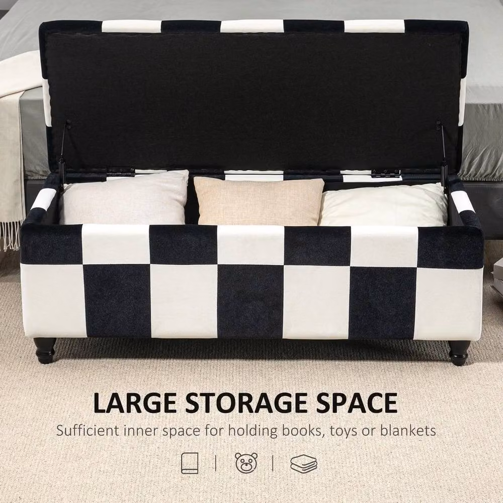 EONLION Black Velvet Rectangular Storage Ottoman W/D/H: 114 x 47 x 47 cm – 5