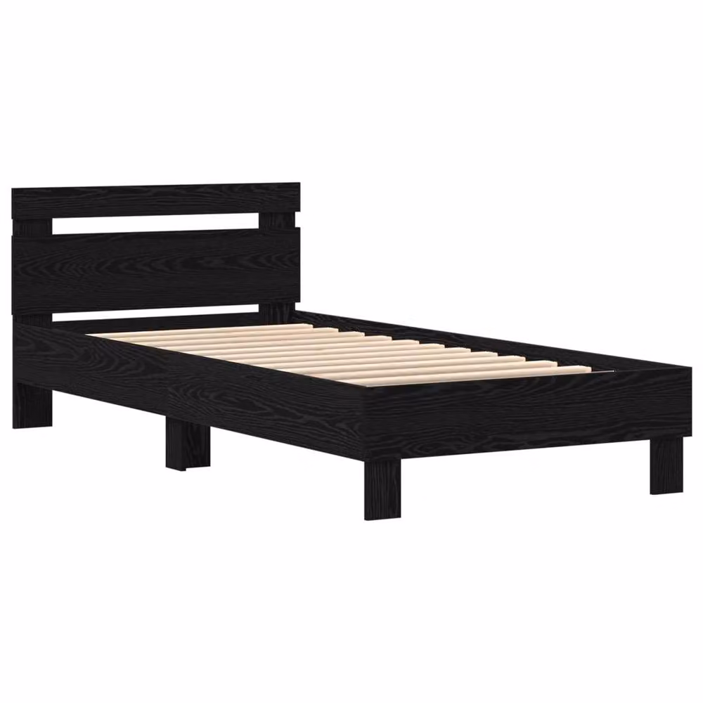 Berkfield Home Modern Black Oak Bed Frame with LED Under-Bed Lighting and USB Charging Port, W: 80 cm, L: 200 cm – 2