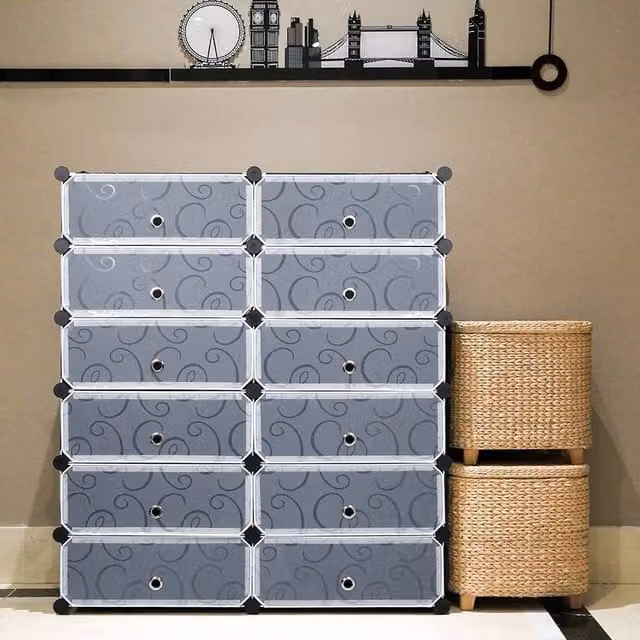 KORVIXA 12 Cube Black Plastic Shoe Rack with Back Panels, W/D/H: 50 x 50 x 50 cm per cube – 1