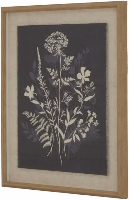 Lemon Pavilion Flora & Fauna Collection Meadow on Linen Beaded Frame Wall Illustration in White, W: 50 cm, H: 40 cm