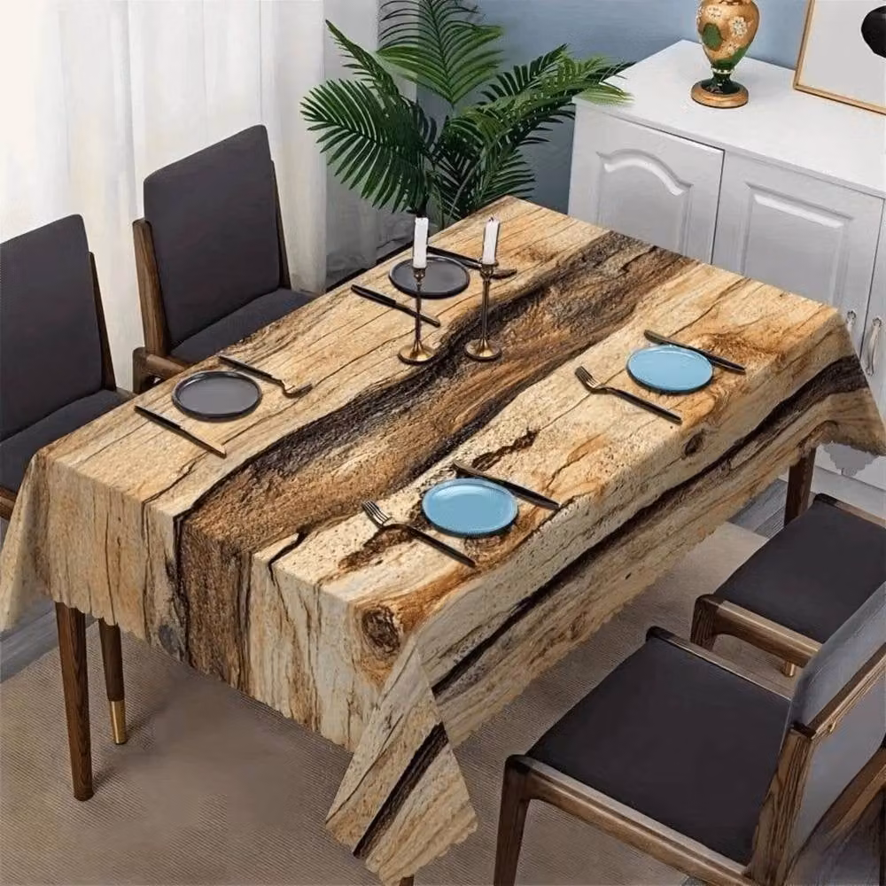 Pawnora Rectangular Polyester Tablecloth with Brown Wood Grain Graphic, W: 140 cm x L: 90 cm – 5
