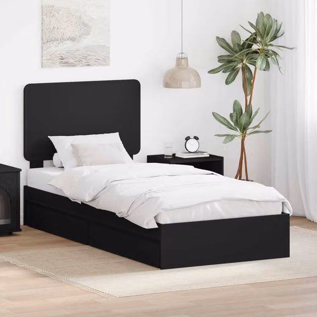 Berkfield Home Modern Storage Bed with Headboard and Drawers in Black, Engineered Wood, 90 x 190 cm
