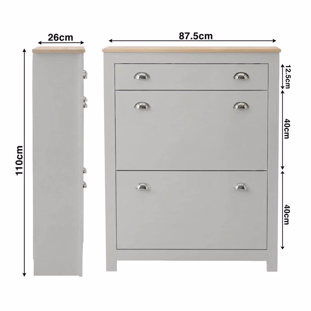 FLAVORA Modern Grey Wooden 3 Drawer Shoe Cabinet for Hallways, W: 100 cm x H: 100 cm – 2