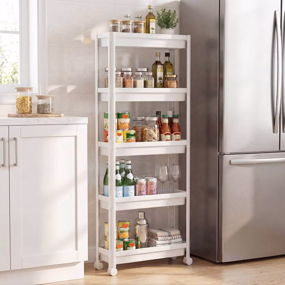 Costway 5-Tier Rolling Plastic Storage Trolley in White – 2
