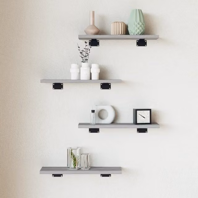 Berkfield Home Set of 4 Grey Sonoma Wall Shelves, W: 40 cm, D: 10 cm, H: 1.5 cm
