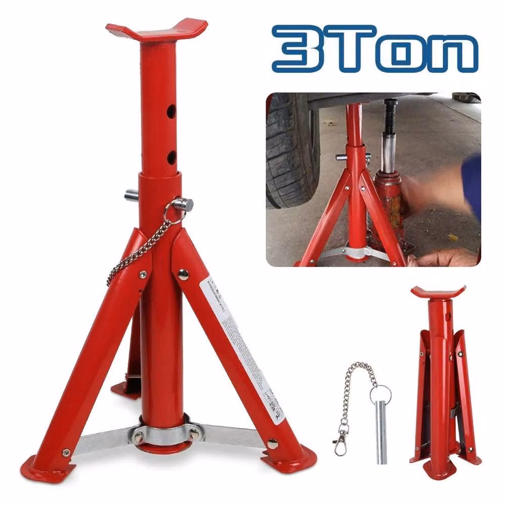 SPETLEK 3 Ton Heavy Duty Steel Axle Stand Ratchet Jack in Red, H: 100 cm, W: 40 cm – 4