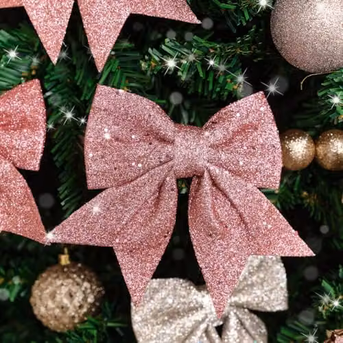 Melody Maison Set of 4 Pink Glitter Christmas Bow Pendants – 2