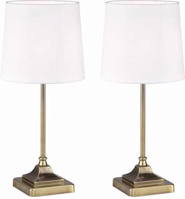 First Choice Lighting Aldersley Set of 2 Antique Brass Table Lamps in Gold and White