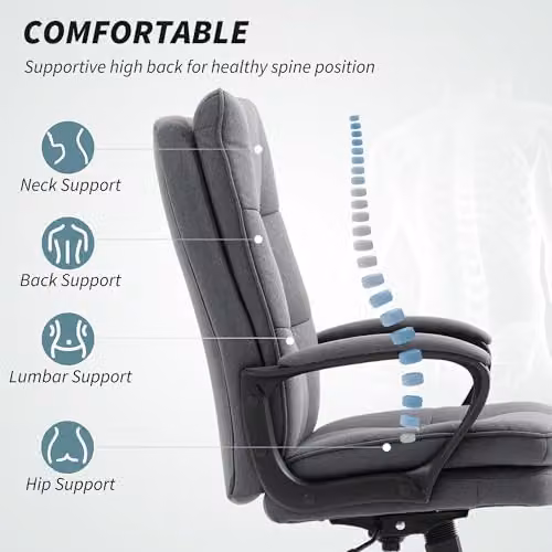 HOMCOM Fabric Office Chair with Armrests and Swivel Castors, Grey – 4