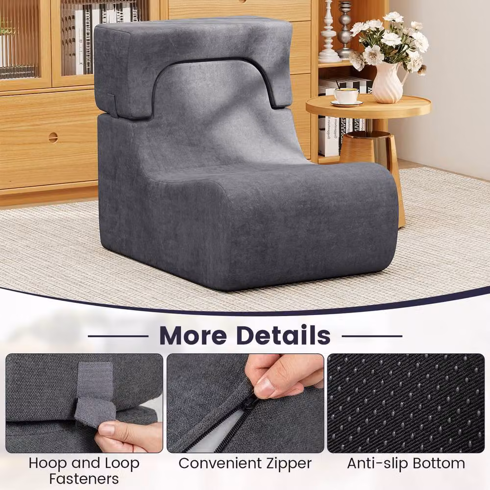 Costway Grey Velvet Soft Floor Chair and Lazy Sofa with Detachable Headrest – 7