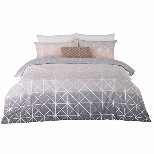 Riva Home Spectrum Reversible Geometric Gradient Single Duvet Cover and Pillowcase Set, Pink, White and Grey, Duvet Cover: 90 x 200 cm, Pillowcase: 50 x 75 cm – 1