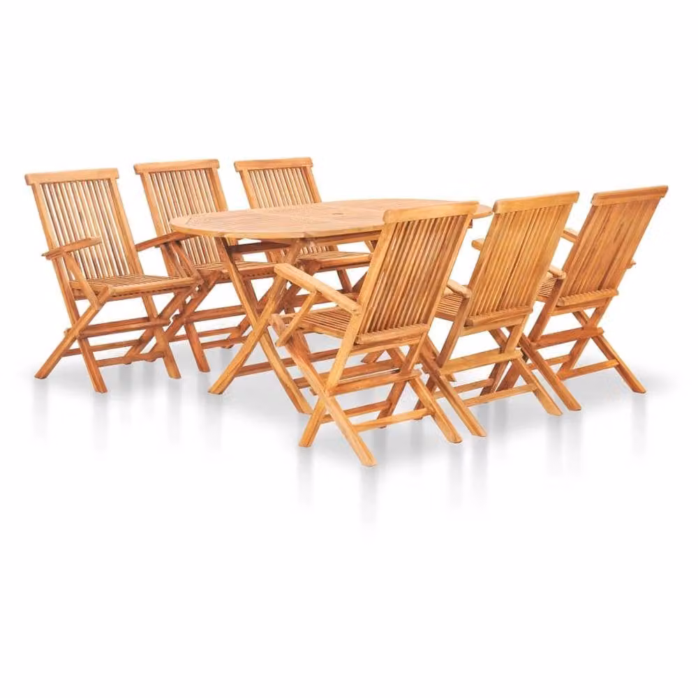 Berkfield Home 7 Piece Folding Outdoor Dining Set in Brown Solid Teak Wood