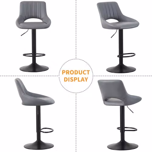 mcc direct Stacey Set of 2 Grey Faux Leather Swivel Bar Stools with Backrest and Footrest – 6