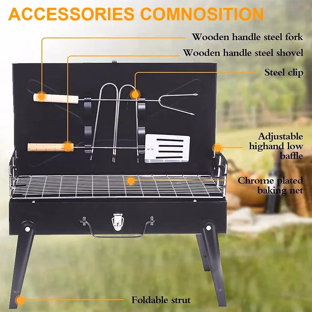 NESTLUNE Portable Folding Charcoal Tabletop BBQ Barbecue in Black, W/D/H: 100 x 15 x 15 cm – 4