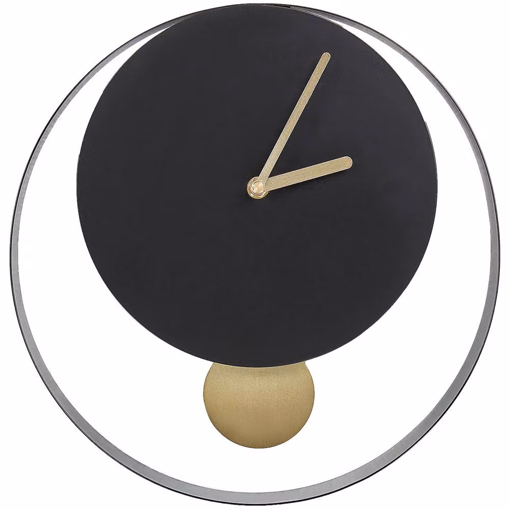 Wyld and Coco Black and Gold Minimalist Round Analog Wall Clock, Diameter: 30 cm – 2
