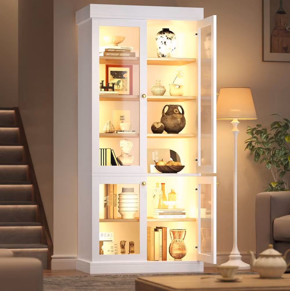 STILVORA Tall Cabinet with LED Lighting and Shelves in White – 2