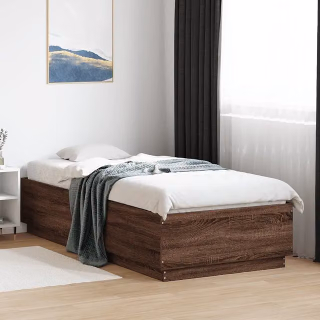 Berkfield Home Modern Bed Frame in Brown Oak, W/D/H: 90 x 200 cm