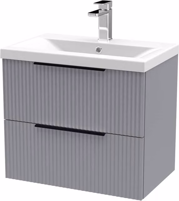 Balterley Fluted Front Wall Hung 2 Drawer Vanity Basin Unit, Satin Grey, W: 60 cm, D: 54 cm, H: 60 cm