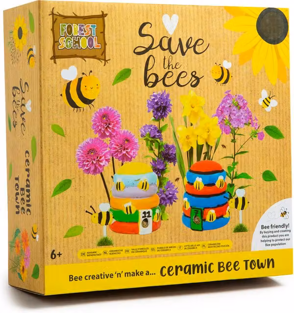 Forest School Paint Your Own Ceramic Bee Town Multicolour Tabletop Craft Set for Children