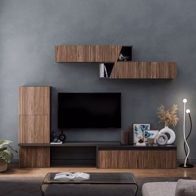 Arad Minimalist Wall Mounted Entertainment Center in Black and White