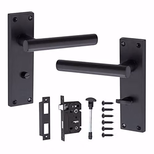 Golden Grace Straight T-Bar Backplate Door Handle Set in Matt Black – 1