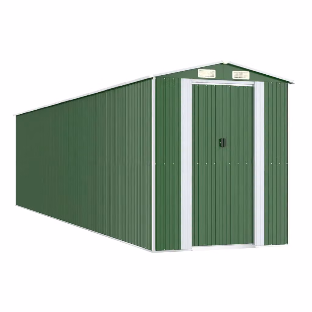 Berkfield Home Green Galvanised Steel Garden Shed with Sliding Doors and Side Vent, W/D/H: 855 x 192 x 223 cm – 2
