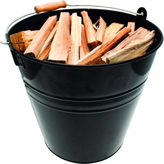 Valiant Fireside Metal Bucket for Coal, Logs and Kindling, Black