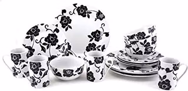 Creative Tops 16-Piece Vivienne Porcelain Dinner Service for 4 in White and Black