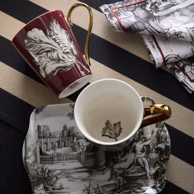 House of Laurence Llewelyn-Bowen Festivo Porcelain Mug and Tray Set, Multicolour, W/D/H: 21.0 x 14.5 x 10.5 cm