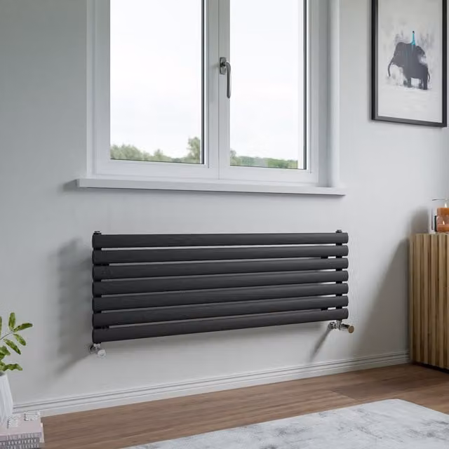Agadon Neo Oval Tube Horizontal Designer Radiator in Anthracite, W: 120 cm, D: 41 cm, H: 41 cm