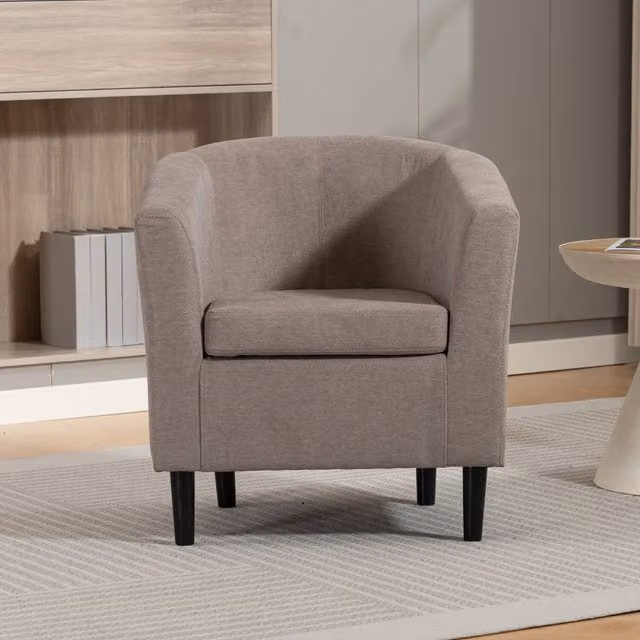 Artemis Home Beulah Brown Fabric Tub Accent Chair with Armrests and Solid Wood Frame