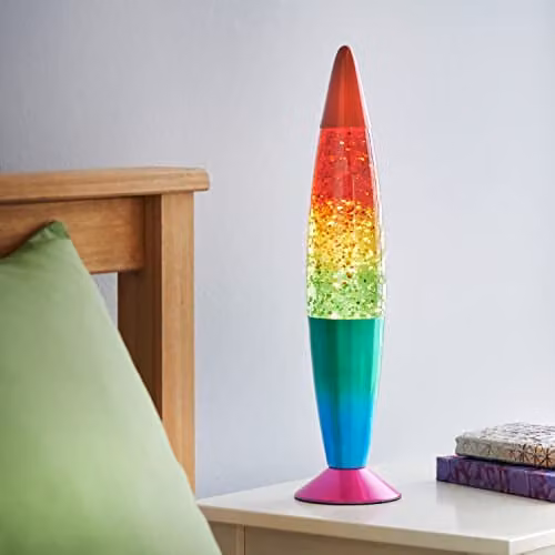 Global Gizmos 48639 Rainbow Glitter Retro Mood Lamp in Multicolour and Chrome, H: 40.64 cm – 1