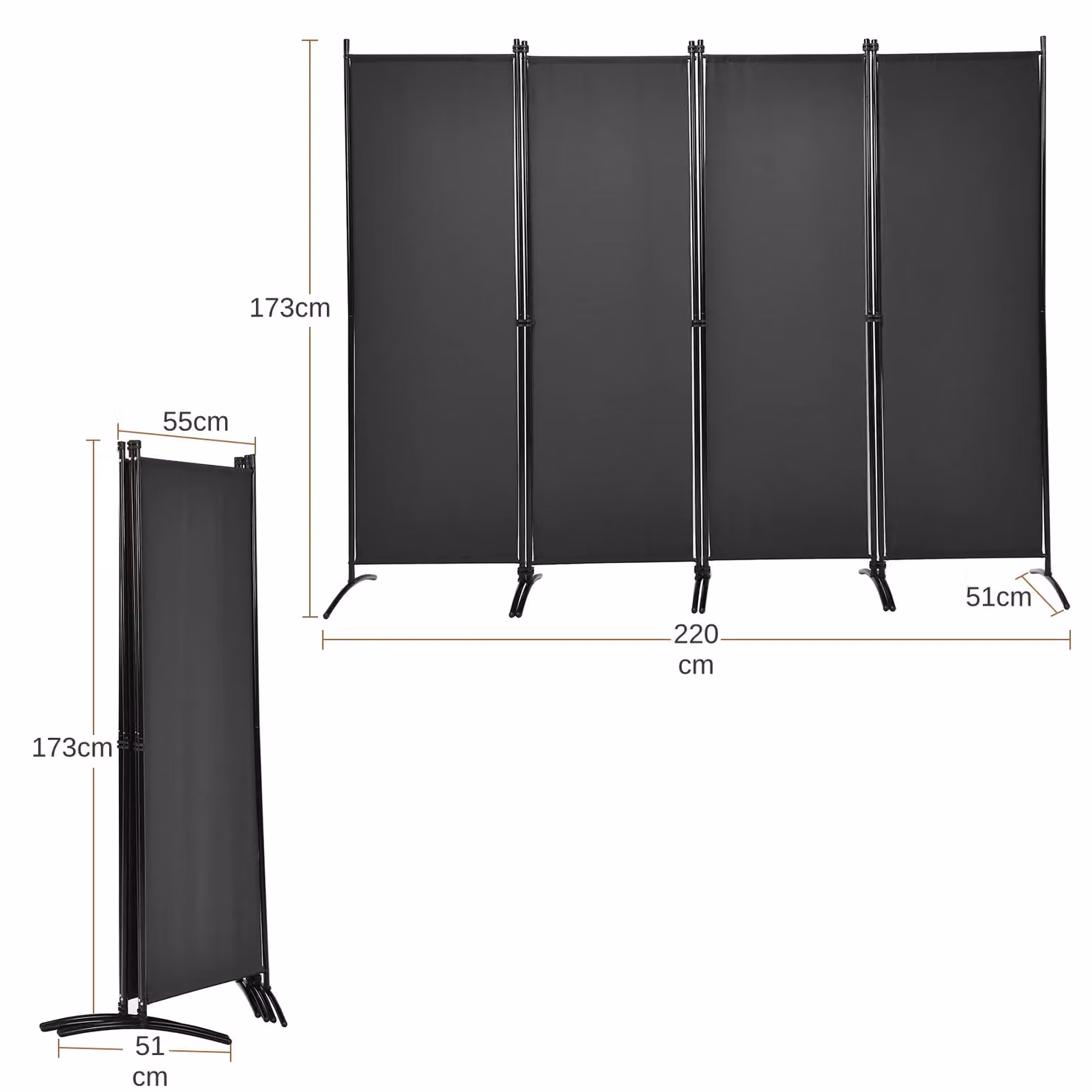 Costway 4-Panel Folding Room Divider Freestanding Privacy Screen in Black, Height: 173 cm – 2