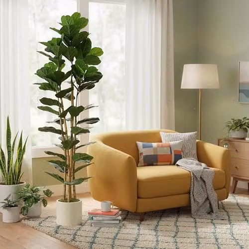 HOMCOM 180cm Artificial Fiddle Leaf Fig Tree in Green and White – 5