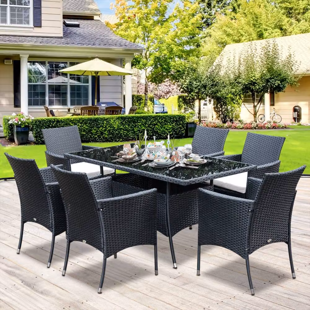 ERGOVEXA 6 Seater Black Polyrattan Dining Set with Cushions – 3