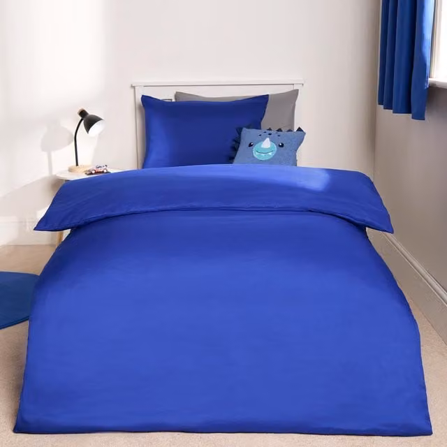 Brentfords Reversible Plain Blue Microfibre Polyester Bedding Set with Pillowcase, 90 x 190 cm