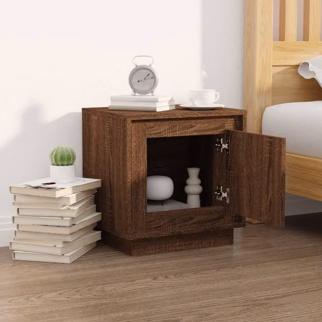 Berkfield Home Modern Bedside Cabinet in Brown Oak, W/D/H: 44 x 35 x 45 cm