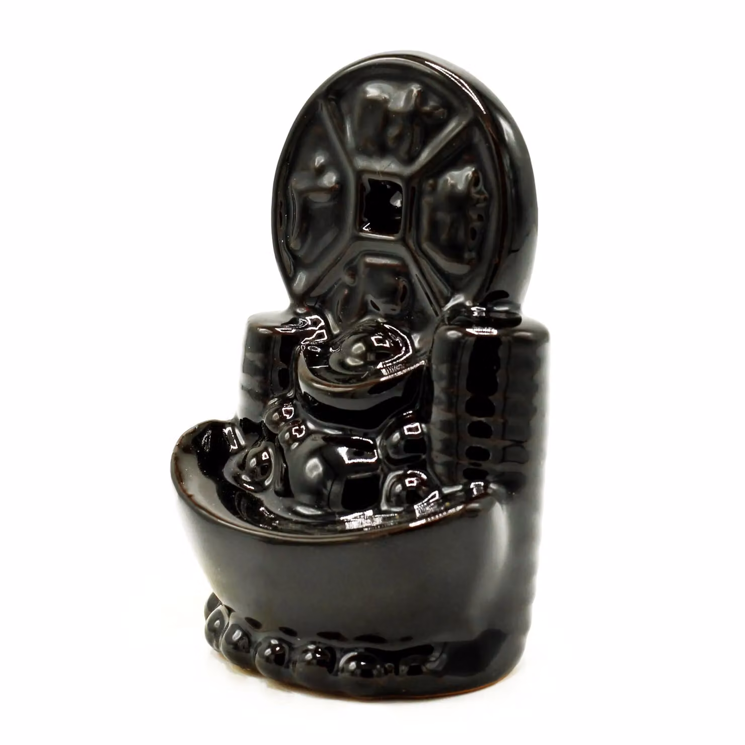 KDMD Black Ceramic Backflow Incense Burner in Ancient Chinese Coin Design – 2