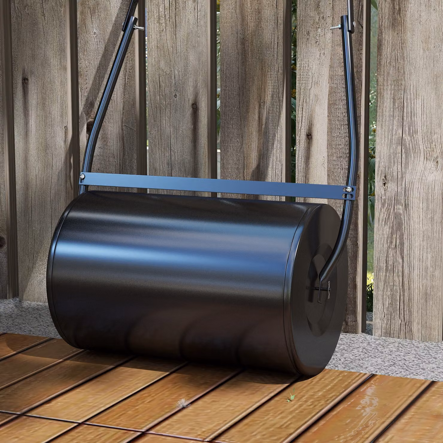 DURHAND Heavy Duty Steel Garden Lawn Roller Drum, Black, 38L Capacity, Diameter: 50 cm – 7
