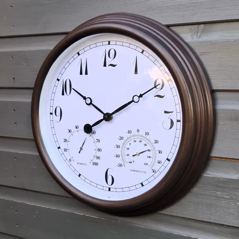 Hinsinc White Arabic Station Wall Clock with Thermometer and Hygrometer, Diameter: 38.1 cm – 5