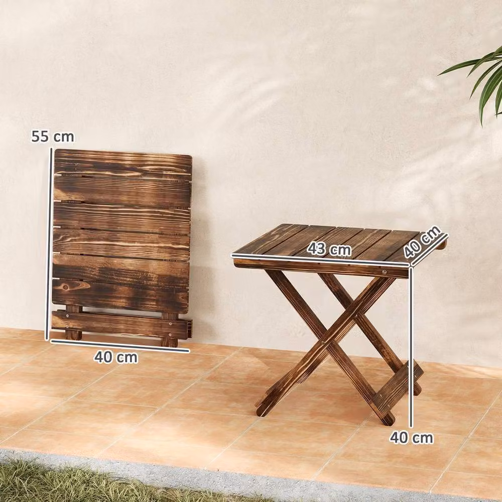 KORVIXA Brown Fir Wood Folding Coffee Table with Carbonised Matt Finish – 2