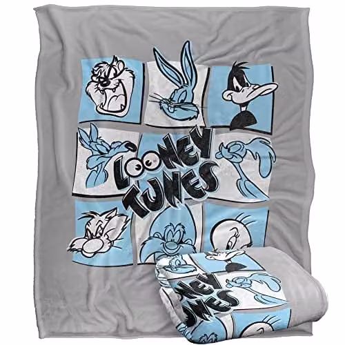 Warner Brothers Looney Tunes Silky Touch Super Soft Fleece Throw Blanket, Multicolour and White, W/D/H: 152 x 127 cm