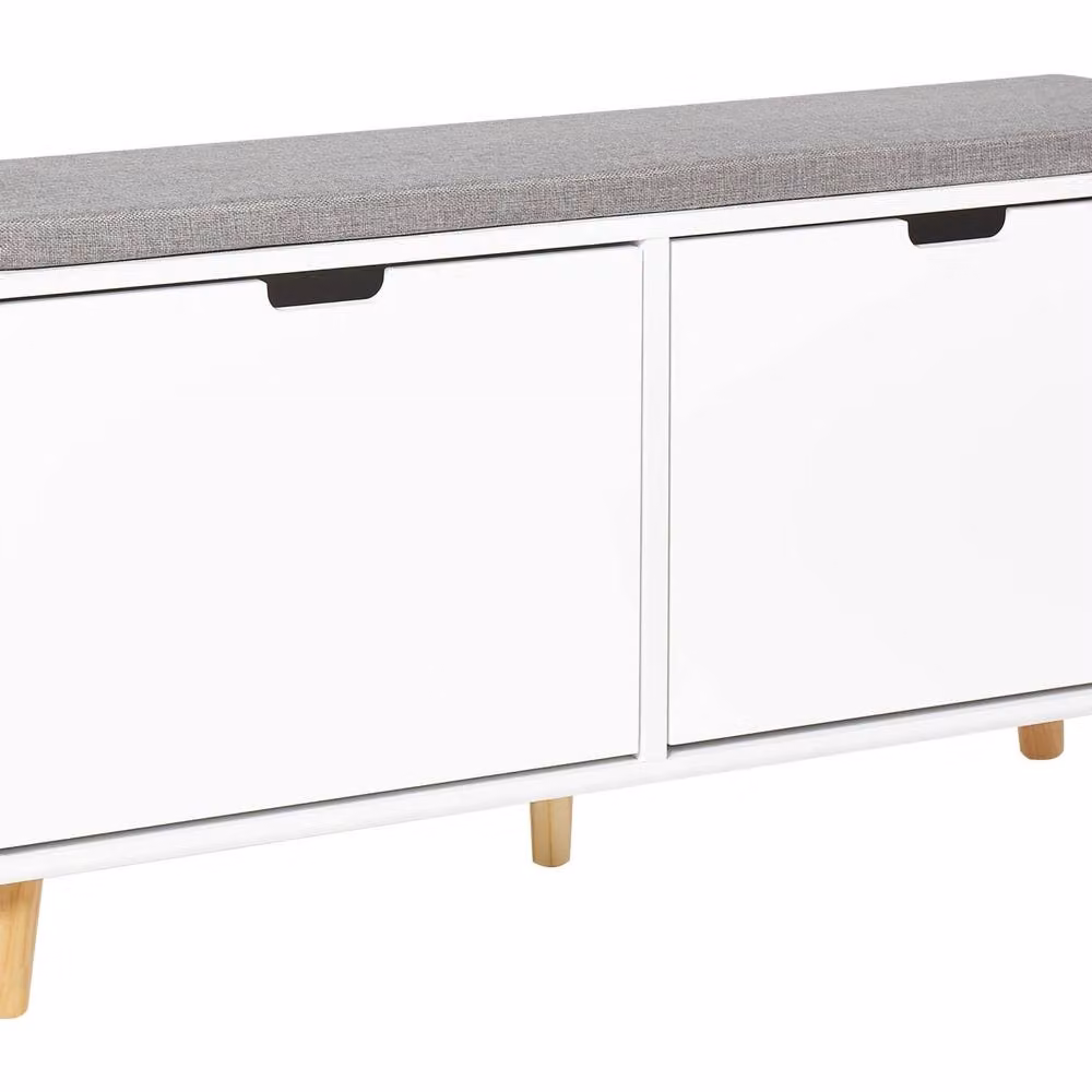 Wyld and Coco White Shoe Storage Bench with Cushioned Seat and 2 Compartments, W: 98 cm, D: 25 cm, H: 52 cm – 2