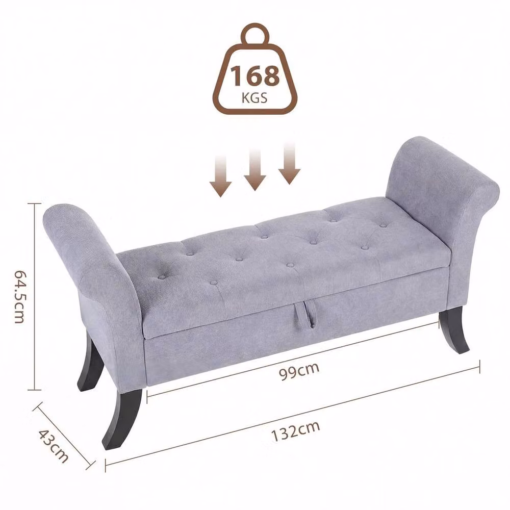 KORVIXA Grey Velvet Upholstered Ottoman Storage Bench, W/D/H: 133 x 53 x 46 cm – 2