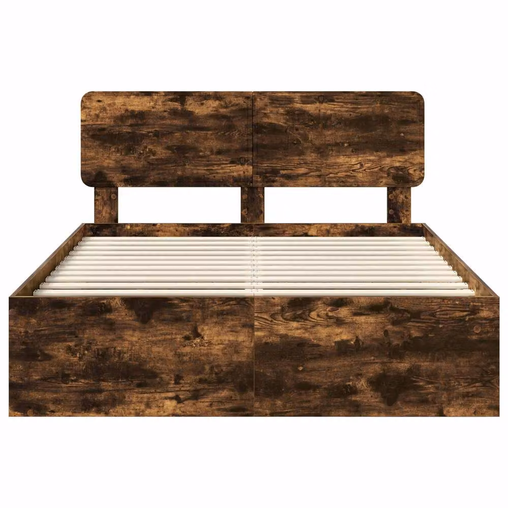 Berkfield Home Smoked Oak Bed Frame in Brown, Solid Pine and MDF Wood, W/D/H: 140 x 200 cm – 4
