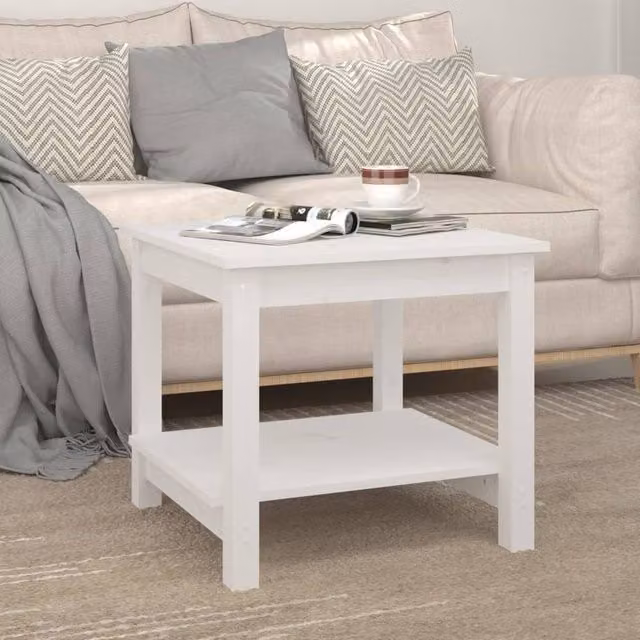 Berkfield Home Beautiful White Solid Wood Pine Coffee Table W/D/H: 50 x 50 x 45 cm – 1