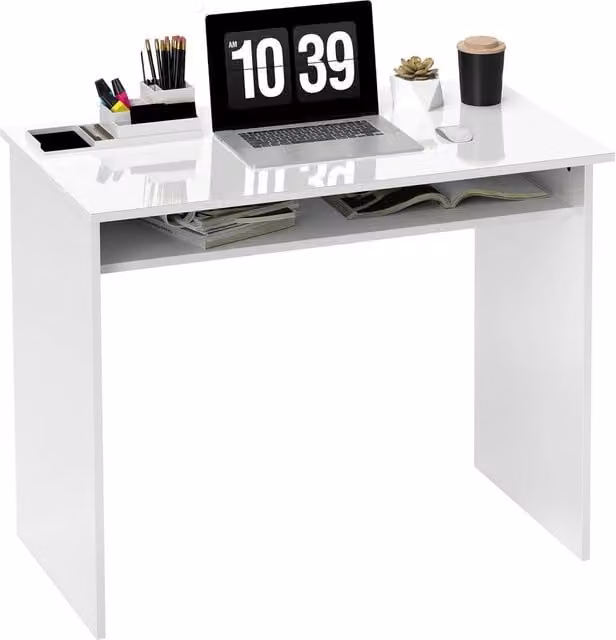 Rolipo Modern Computer Desk with Storage Shelf in White, W: 90 cm, D: 50 cm – 1